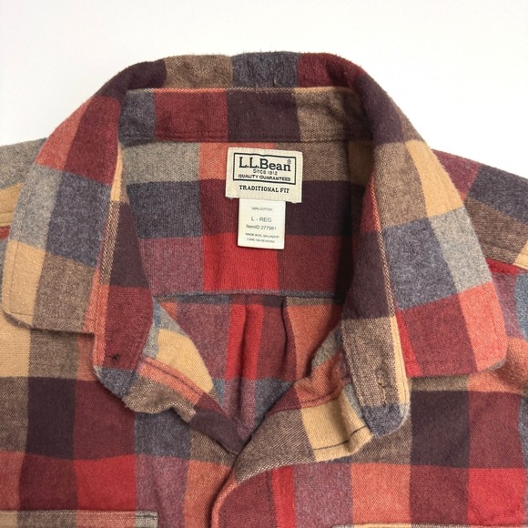 LL Bean Mens Chamois Flannel Traditional Fit Plaid Shirt Long Sleeve Large - Picture 3 of 6